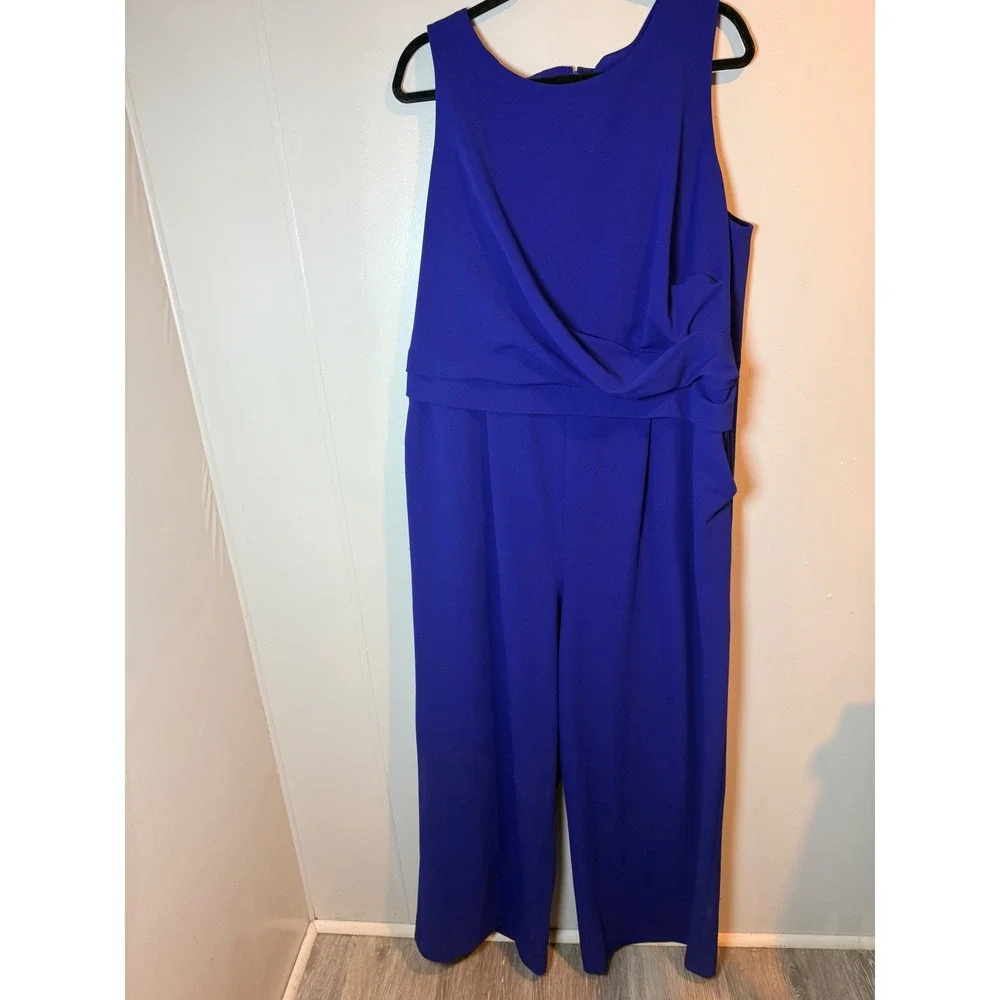 Calvin Klein Womens Royal Blue Wide Leg Draped Crossover Jumpsuit Plus Size 20W - Picture 2 of 10